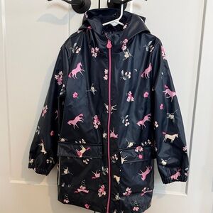 Joules Navy and Pink Horse Print Raincoat